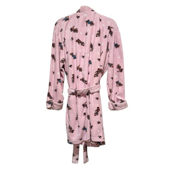 I. Appel Dog Print Fleece Pink Knee Length Belted Robe Womens Size Large - Picture 4 of 10